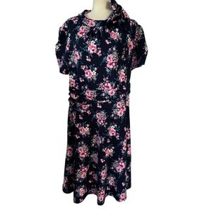 Dolls & Dames Navy Floral Print Bow Neck Midi Dress Plus Size 3X